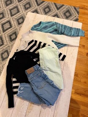 ZARA Mixed Knit Sweaters & Denim Bundle - Black, White, Teal, Light Mint, Blue